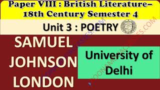 Paper 8 British Literature 18th Century Semester4 DU Poem Poetry London by Samuel Johnson [upl. by Atteloj11]