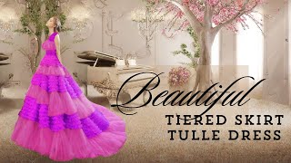 Beautiful Tiered Skirt Tulle Dress  Making a Long Prom Dress Formal Evening Gown [upl. by Gargan]