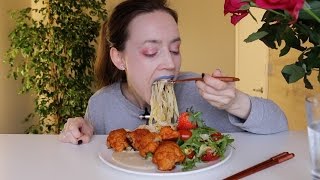 ASMR Whisper Eating Sounds  Pasta Buffalo Cauliflower  100K Sub  QampA  Shoutouts [upl. by Ettevad845]