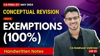 CA Final IDT GST Revision04  Exemptions from GST  May24  by CA Siddhesh Valimbe AIR 26 [upl. by Rockie]