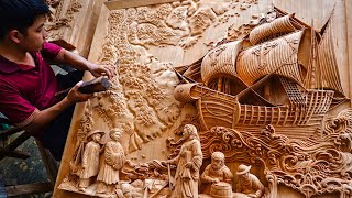 Hoi An Wood Carving  6 Months Carving a Huge Wall Art from a Piece of Wood [upl. by Mackay541]