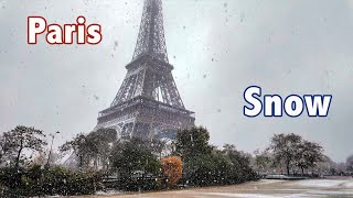 Snow in Paris in front of the Eiffel Tower Novembre 2024 [upl. by Nwonknu]