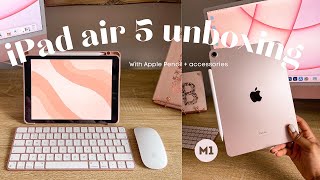 NEW iPad Air 5 Pink unboxing  accessories ✨ asmr ✨ aesthetic [upl. by Ellednek]