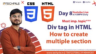 Div Tag How to use div tag in HTML Div tag with CSS how to create multiple partition Day 8 [upl. by Nayhr]