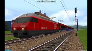 OpenBVE EXCLUSIVE SBB Re 460 Locomotive Hauling 10 Car Railjet Train Out of Station [upl. by Kiehl519]