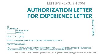 Authorisation Letter to Collect Experience Certificate  Authorization Letter Sample Format [upl. by Nakre]