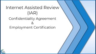 IAR’s Confidentiality Agreement amp Employment Certification [upl. by Nalro]