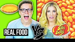 REAL FOOD VS JELLY BEANS Holiday Food Taste Test Challenge Day 346 [upl. by Nap856]