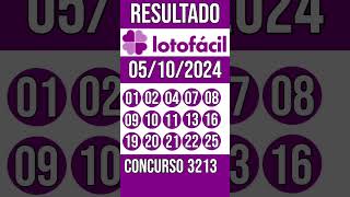 LOTO FACIL hoje  05102024  Resultado concurso 3213 [upl. by Aelyak]