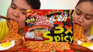 3X SPICY NOODLES CHALLENGE SAMYANG FIRE NOODLES  NO DRINKING OF WATER CHALLENGE  Ewic Mukbang [upl. by Gerdi]