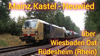 Von Mainz  Kastel nach Neuwied über Wiesbaden Ost und Rüdesheim am Rhein [upl. by Arayk985]