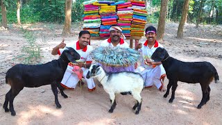 Golda Chingri amp Mutton curry cooking for village people  Malai Chingri Recipe amp Goat meat curry [upl. by Groveman21]