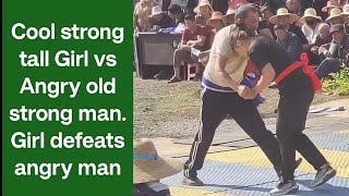 Angry old strong man defeated by cool strong young tall girl freestyle Traditional mixed Wrestling [upl. by Hester]