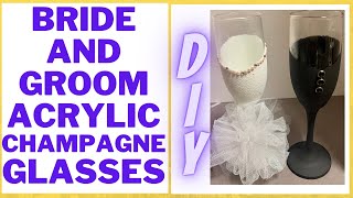 HOW TO MAKE BRIDE AND GROOM CHAMPAGNE GLASSES DIY [upl. by Poppy]