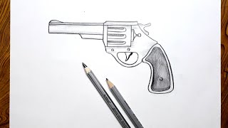 how to draw revolver gun step by step very easy [upl. by Rivard]