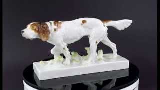 Charming Meissen Porcelain Setter Hunting Dog Figurine Signed Jarl 51591 Dog Figurine [upl. by Marijo]