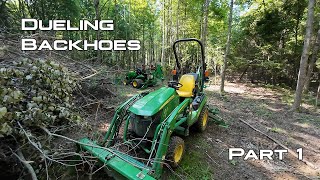 Dueling Backhoes Part 1  HydrosPlus vs Stock John Deere 1025R [upl. by Itsirk]