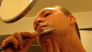 One Handed Straight Razor Shave pt 2 [upl. by Elwira199]