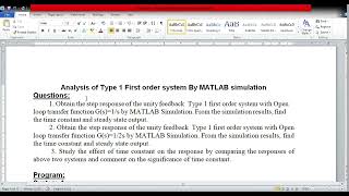 MATLAB Simulation  Step response of Type 1 first order system [upl. by Nahshunn501]