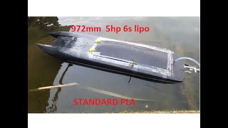 worlds biggest rc 3d printed mystic c5000 boat 6s x445 prop 3rd run work in progress [upl. by Enenaej]