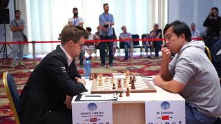 Final moments of Magnus Carlsen losing against Bu Xiangzhi at Fide World Cup 2017 [upl. by Kester]