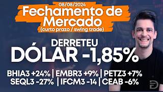 Fechamento de Mercado com Danillo Fratta  080824  Destaques BHIA3 EMBR3 SEQL3 IFCM3 DOLAR [upl. by Haret]