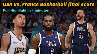 USA vs France basketball final score  Full Highlight in 4 minutes [upl. by Vanthe]