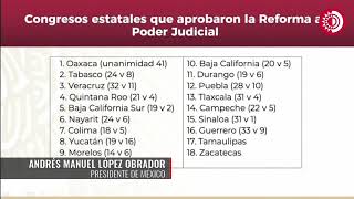 López Obrador enlista 18 estados que han aprobado la reforma judicial Puebla y Tlaxcala incluidos [upl. by Ahsinut780]