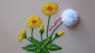 Hand Embroidery Dandelion Flowers  Bordado a mano Flores de diente de león  ArtesdOlga [upl. by Noffets602]