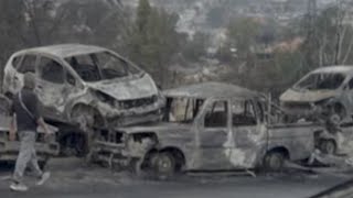 overturned and stacked cars in Chile plasma fire [upl. by Oirad]