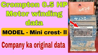 Crompton 05hp motor winding data copper wire mini crestII [upl. by Adara]