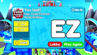 Wave 100 EASY ENDLESS MODE in Toilet Tower Defense roblox [upl. by Sudnor110]