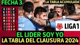 TABLA DE POSICIONES TORNEO CLAUSURA LIGA 1 2024 FECHA 3 Y TABLA ACUMULADA  TABLA LIGA 1 CLAUSURA [upl. by Enomal]