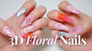 let’s do 3D floral nails at home ASMR gelx nail art using korean nail brands [upl. by Enniotna]