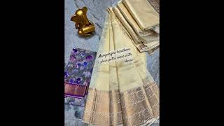 Mangalagiri handloom plain pattu sarees with contrast blouse price 3600 [upl. by Rebecca96]