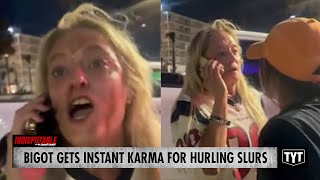 Bigoted Woman Gets Instant Karma For Hurling Slurs Outside Bar [upl. by Longtin430]