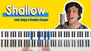 How To Play “Shallow” by Lady Gaga Easy Piano Chords Tutorial [upl. by Ahsiekam]