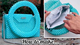 DIY ZIP CRYSTAL BEADED PURSE BAG ❤ Popular Design Pearl Bag Tutorial [upl. by Aloke]