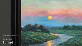 Impressionist Landscape  Easy Acrylic Painting  Sunset Scene 002 [upl. by Atirec]