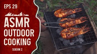 ASMR Outdoor Cooking Eps 29  Charcoal Grilled Prawns with Lime Leaf Rice in a Lush Forest [upl. by Schindler416]