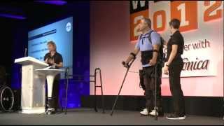 Live Exoskeleton Demo Ekso Bionics Lyne Vale  WIRED [upl. by Ennayelsel881]