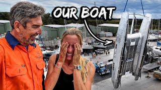 FLIPPING Our Boat with a 60 Ton Crane 😱 Aluminum Catamaran Build Pt 10 [upl. by Bresee]