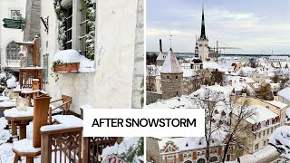 Old town Tallinn after the snowstorm Birgit I 4k walk [upl. by Emiline869]