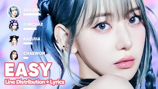 LE SSERAFIM  EASY Line Distribution  Lyrics Karaoke PATREON REQUESTED [upl. by Aneehsram302]