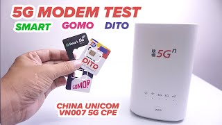 5G MODEM TEST ON SMART GOMO AND DITO  CHINA UNICOM VN007 5G CPE REVIEW [upl. by Eedya]