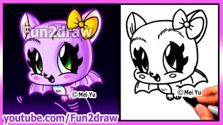 How to Draw Halloween Stuff  CUTE Bat  Draw Easy Things Best Fun2draw Art Drawings  Art Lessons [upl. by Bing]