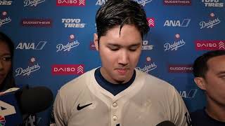 Shohei Ohtani Reacts to WalkOff Grand Slam and 4040 Season in Dodgers WalkOff Win [upl. by Yleen119]