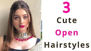 3 Cute Open Hair Hairstyles  Saree Hairstyles  Straight Hair hairstyles  Hair Style Girl [upl. by Darrin417]