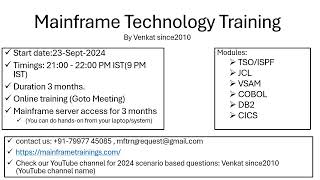 Mainframe Technology Training from 23Sept2024 [upl. by Tarfe]