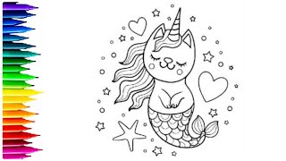 Magical Unicorn Cat Mermad Drawing Painting amp Coloring For Kids and Toddlers Child Art [upl. by Enelym565]